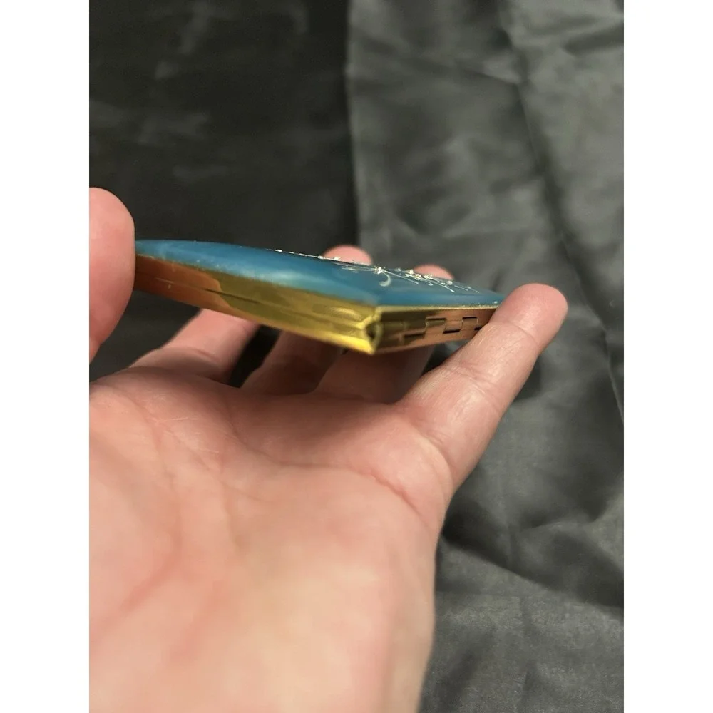 Vintage 1950s Blue Lucite Compact Mirror Atomic Starburst Mid Century Modern